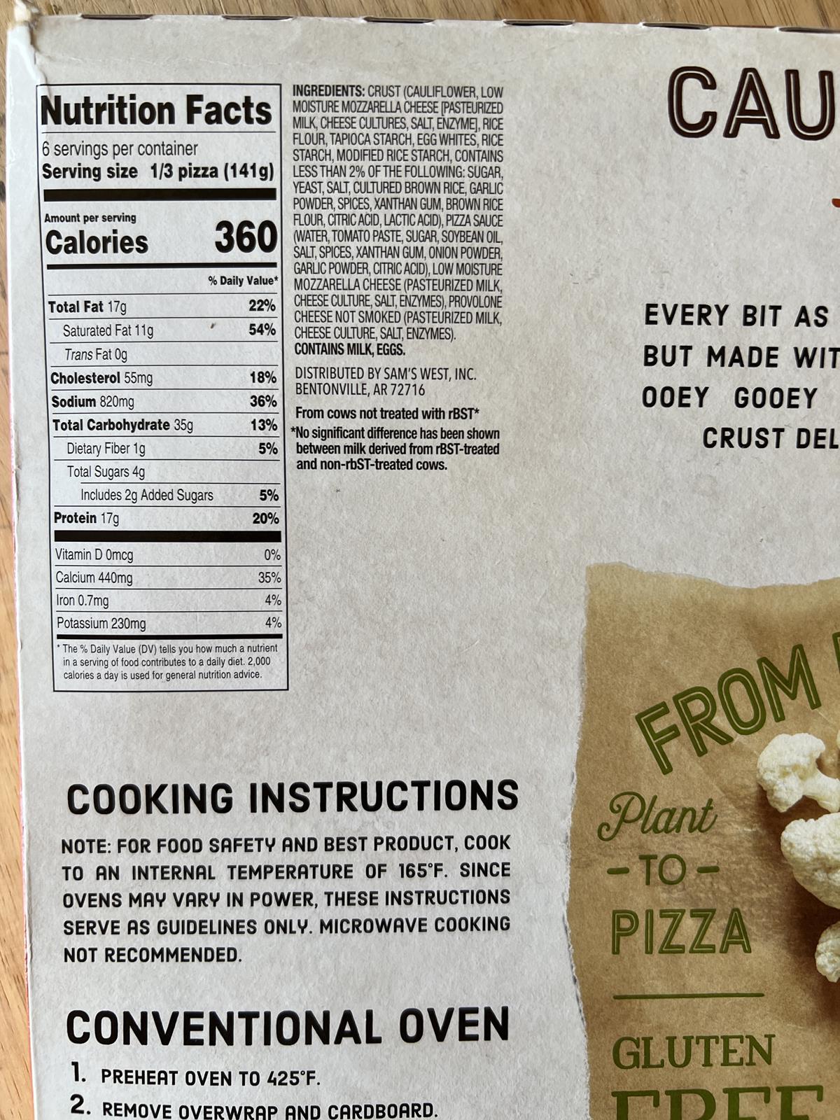 back of box for frozen gluten free pizza