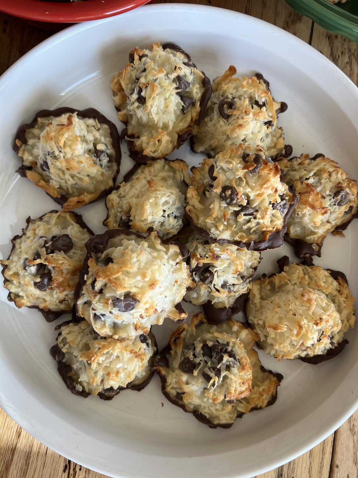 Chocolate Coconut Macaroons Cookies on white plate