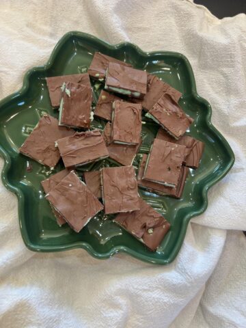 homemade Andes Mints on green Christmas plate