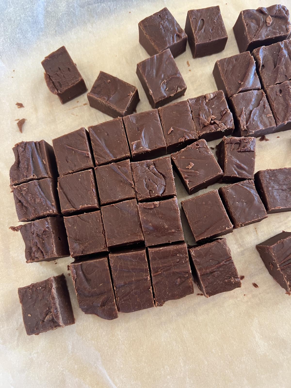 marshmallow fudge on parchment paper