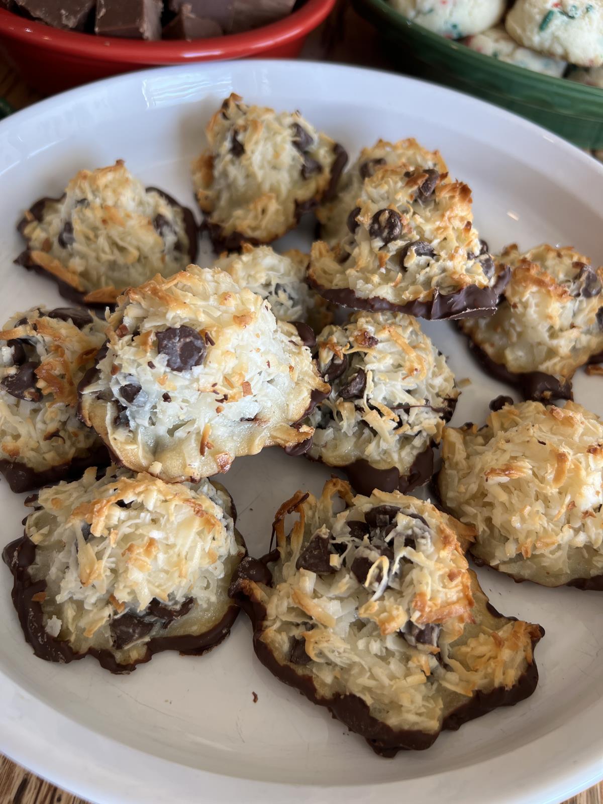 coconut macaroon cookies on white plate