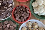 cookies and candies in red, white, and green dishes