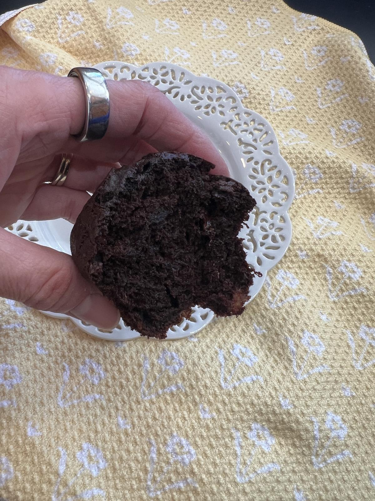 hand holding chocolate banana muffin